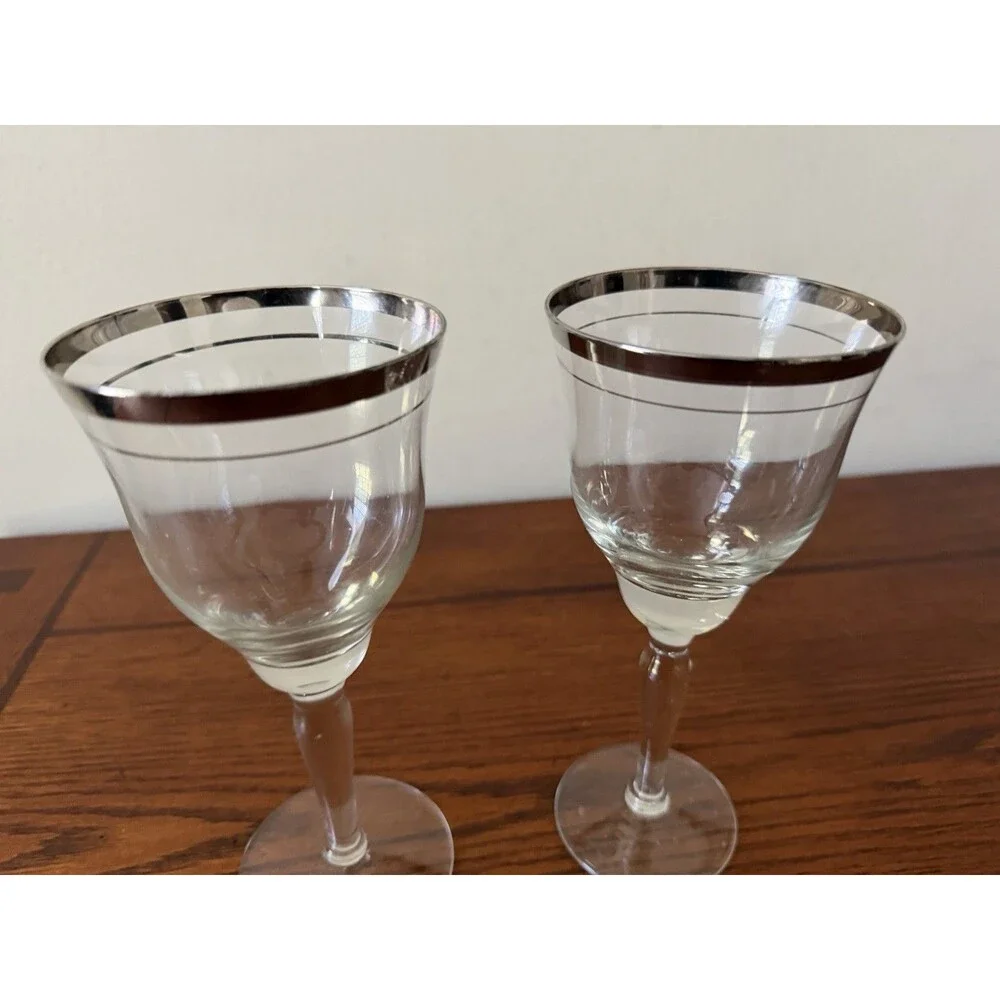 Vintage Libbey Platinum Rim Water Goblets 7.25